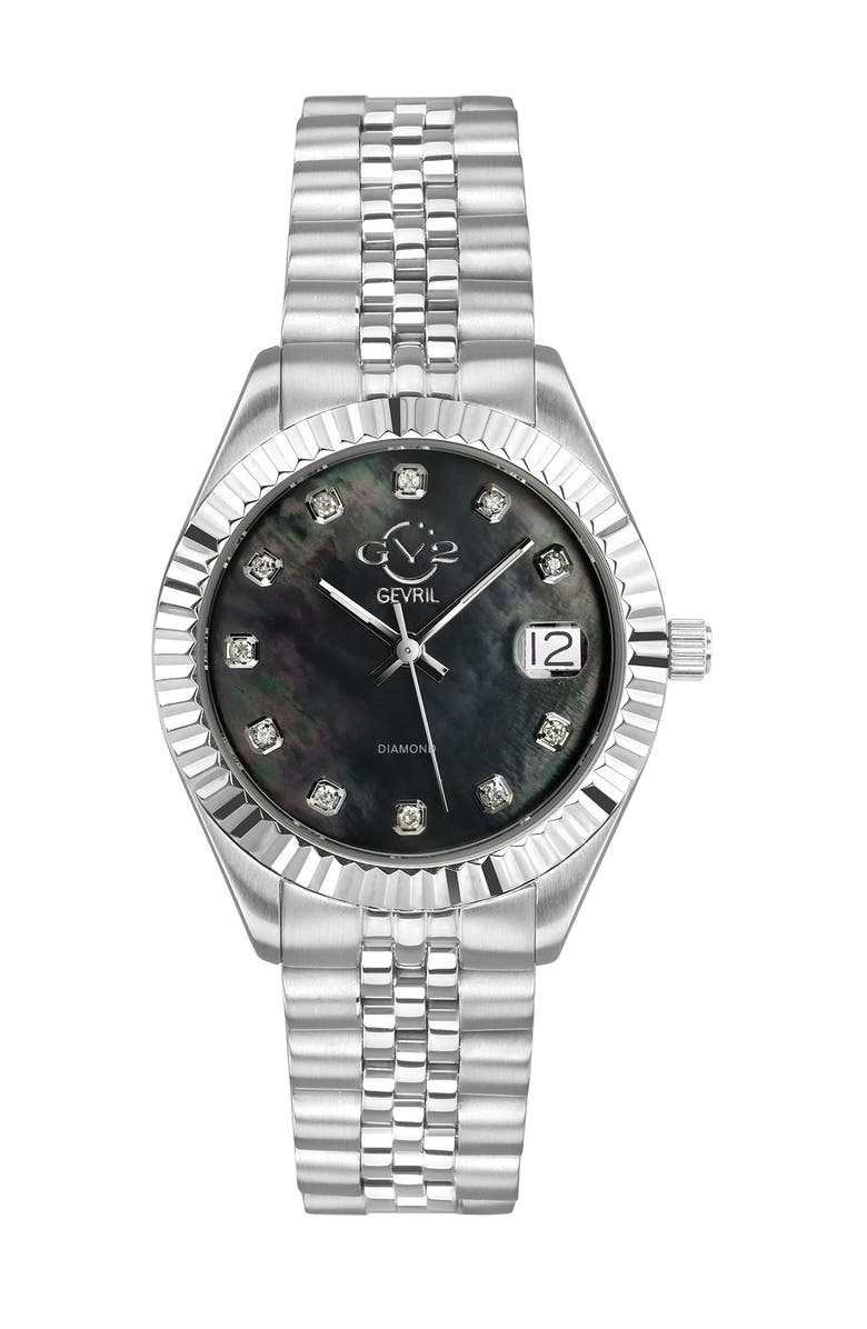 GEVRIL GV2 Naples Black Dial Steel Diamond Watch, 34mm - 0.146 ctw, Main, color, Silver