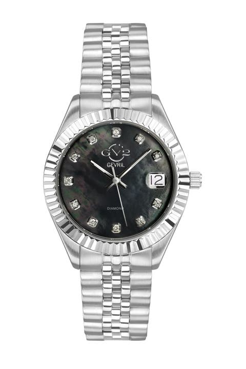 GV2 Naples Black Dial Steel Diamond Watch, 34mm - 0.146 ctw