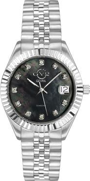 GEVRIL GV2 Naples Black Dial Steel Diamond Watch, 34mm - 0.146 ctw