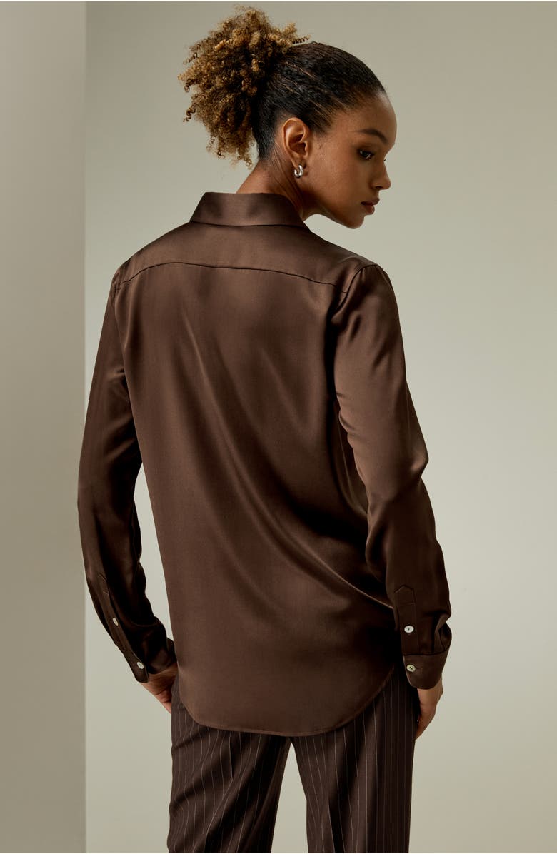 Lilysilk Spread Collar Silk Shirt, Alternate, color, Chocolate