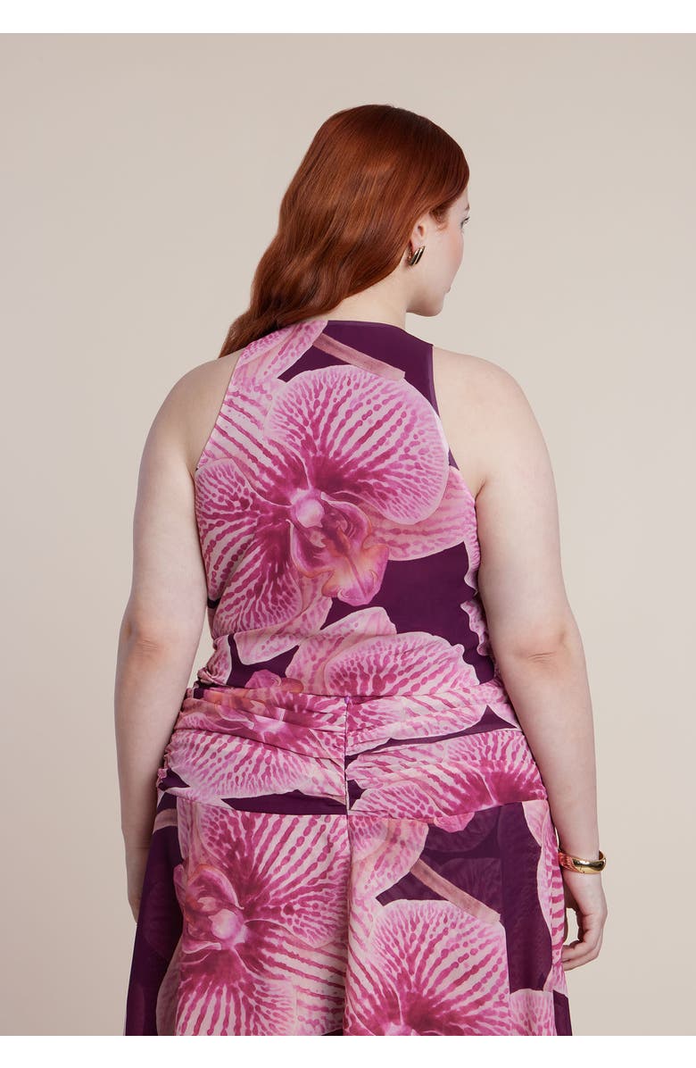 ELOQUII Printed Wrap Top, Alternate, color, Hot House Orchids