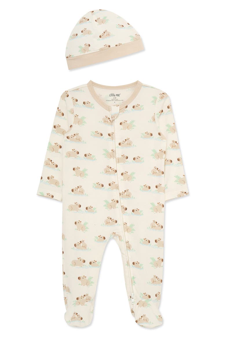 Capybaras Stretch Viscose Zip Footie & Hat Set (Nordstrom Exclusive), Main, color, MULTI