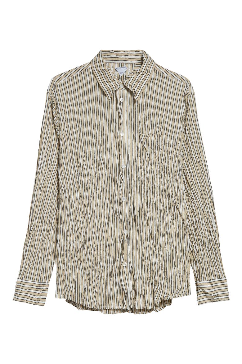 Crushed Technical Cotton Poplin Button-Up Shirt, Alternate, color, 8773 BEIGE/ WHITE/ BLACK