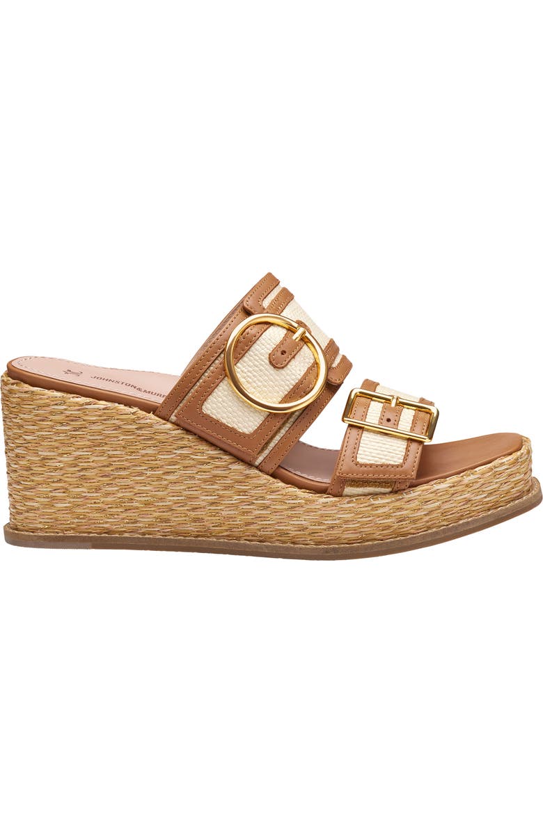 Johnston & Murphy Mallory Double Buckle Platform Wedge Sandal, Alternate, color, Natural Raffia