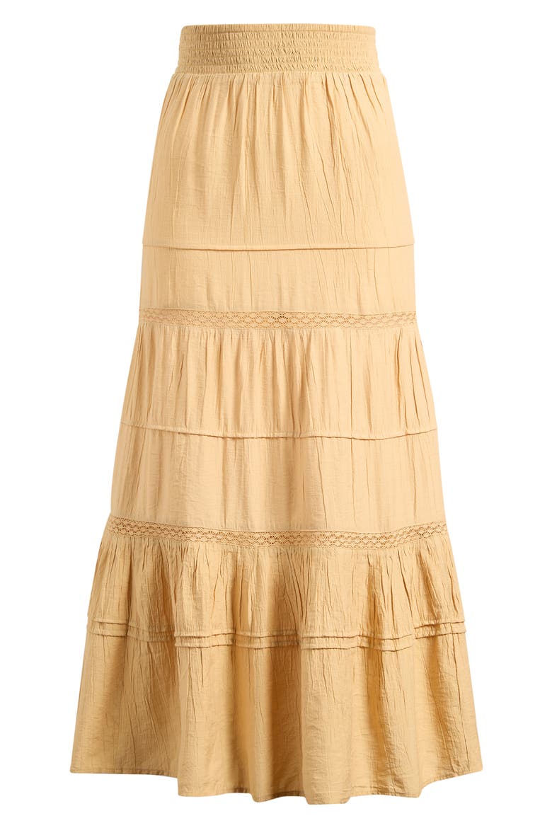 Lace Trim Tiered Maxi Skirt, Alternate, color, SANDSTONE BROWN
