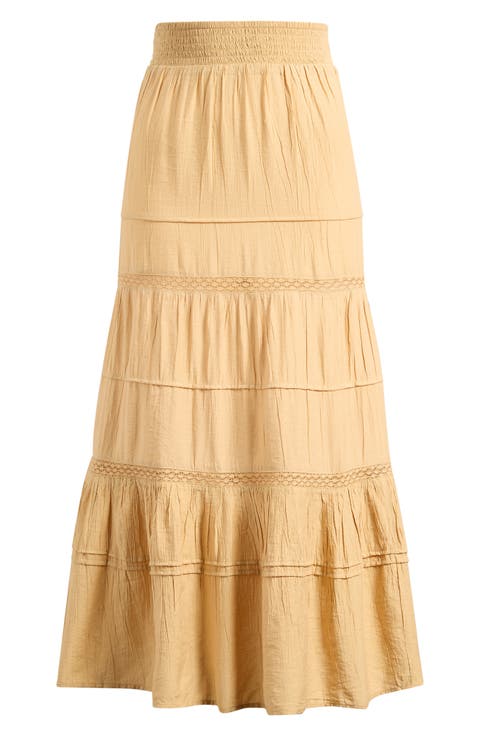 Lace Trim Tiered Maxi Skirt
