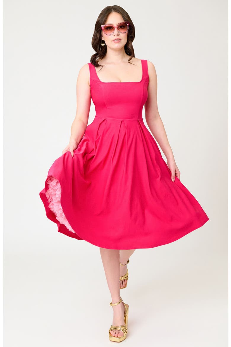 Square Neck Pleated Swing Dress, Alternate, color, Pink Solid