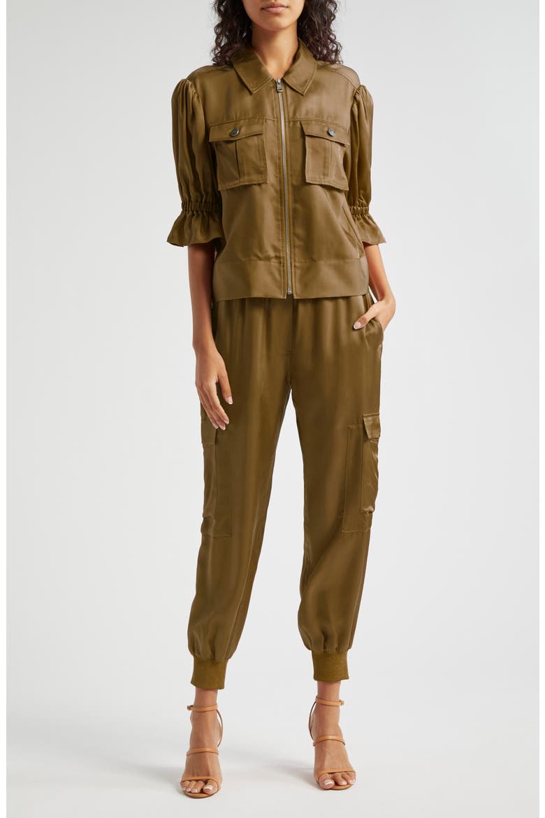 Holly Ruffle Sleeve Jacket, Alternate, color, DARK OLIVE