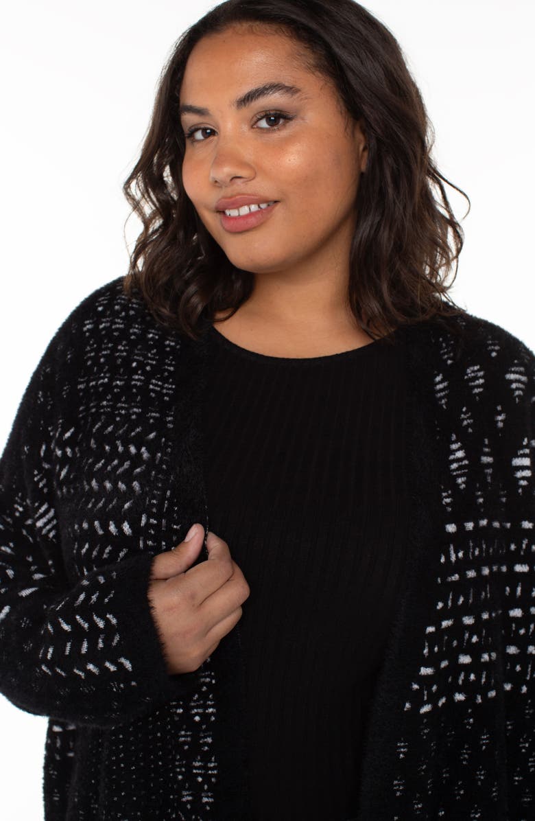 Liverpool Los Angeles Fuzzy Jacquard Sweater Coat, Alternate, color, Black White Patchwork