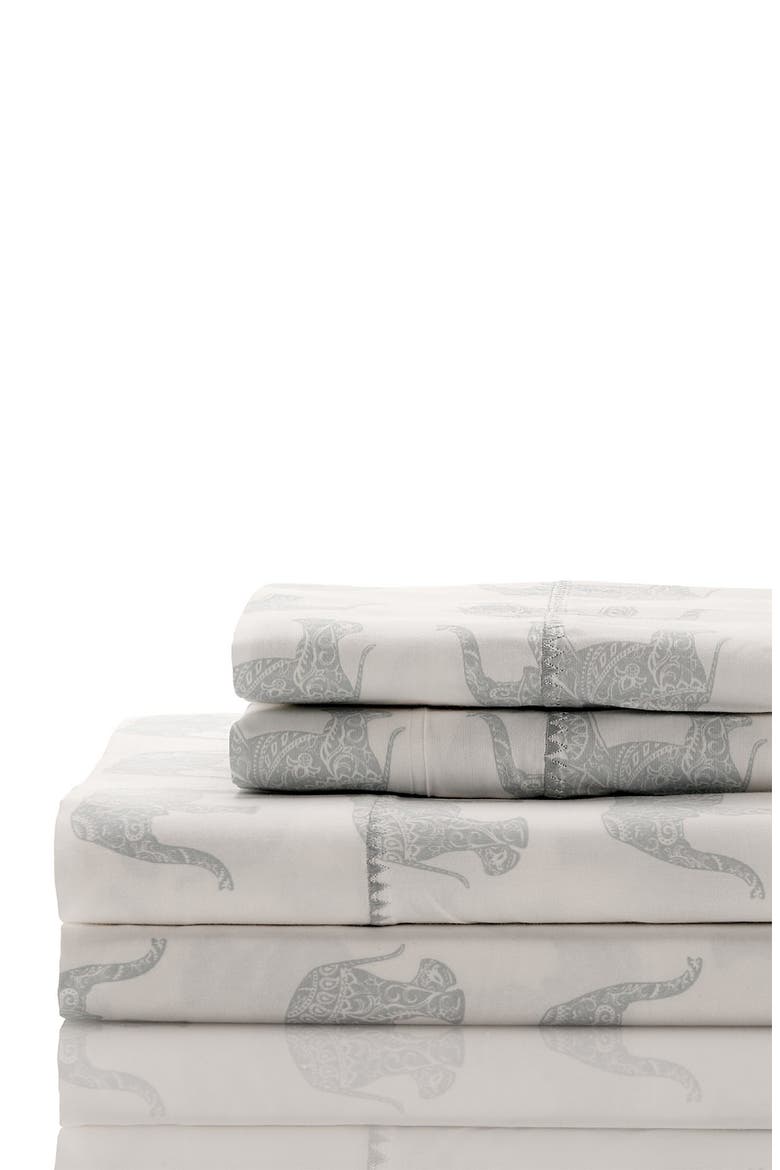 Elephant Print 400 Thread Count Cotton Sheet Set, Main, color, GREY