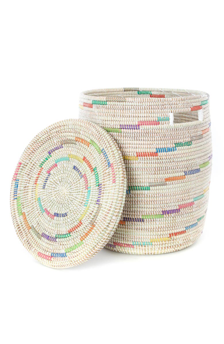 African Modern Vanilla Sugar Swirl Flat Lid Storage Basket, Alternate, color, 