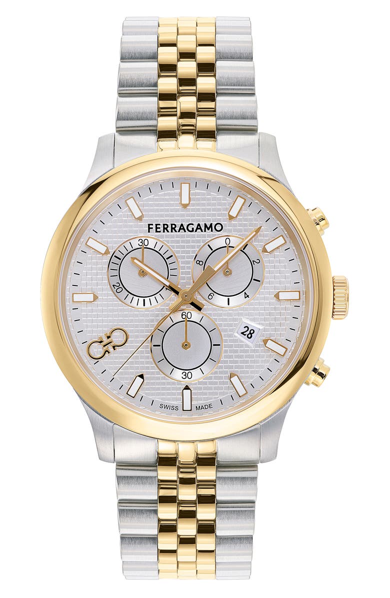 FERRAGAMO Duo Chronograph Bracelet Watch, 42mm, Main, color, Two Tone