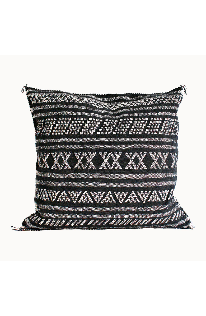 Apartment F Desert Stripe Embroidered Cactus Silk Pillow - Black, Alternate, color, Black