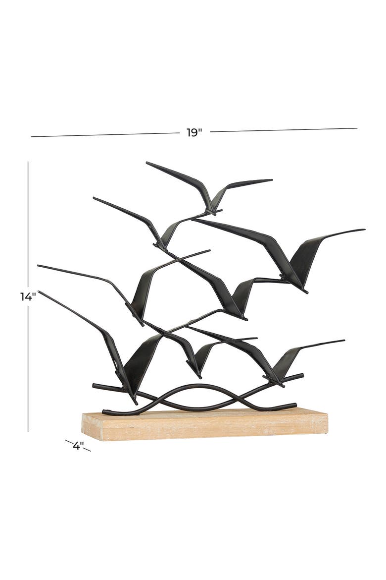 Black Metal Coastal Bird Sculpture, Alternate, color, BLACK