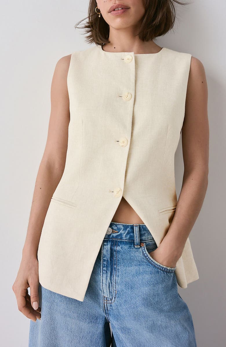NEXT Long Linen Blend Vest, Main, color, Neutral