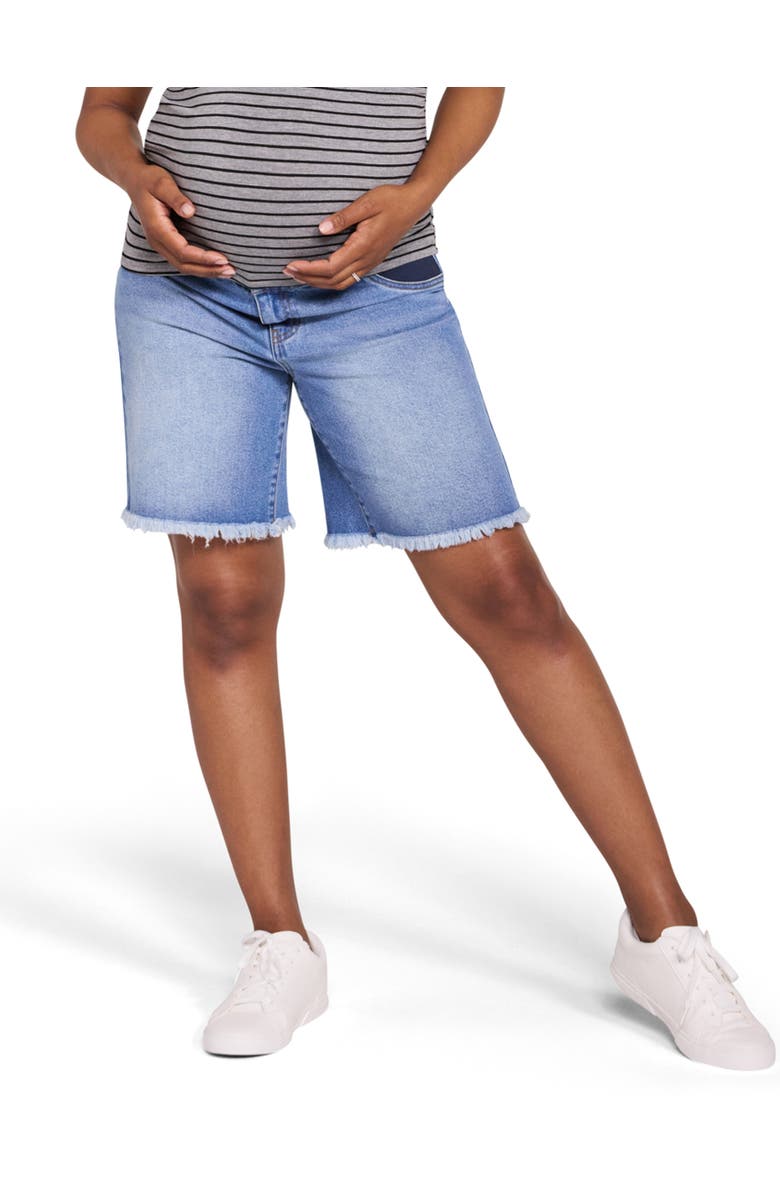 MOTHERHOOD MATERNITY Under the Belly Maternity Dad Denim Short, Main, color, Beth Medium Wash