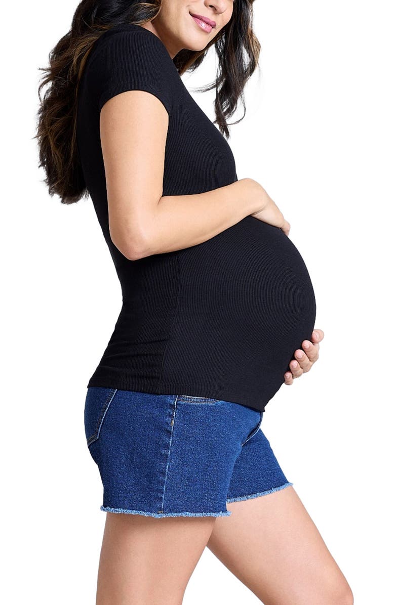 MOTHERHOOD MATERNITY Square Neck Rib Knit Short Sleeve Top, Alternate, color, Black