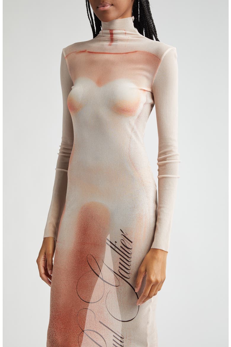 The 'Le Classique' Trompe l'Oeil Long Sleeve Mesh Dress, Alternate, color, PALE PINK/ DUSTY PINK