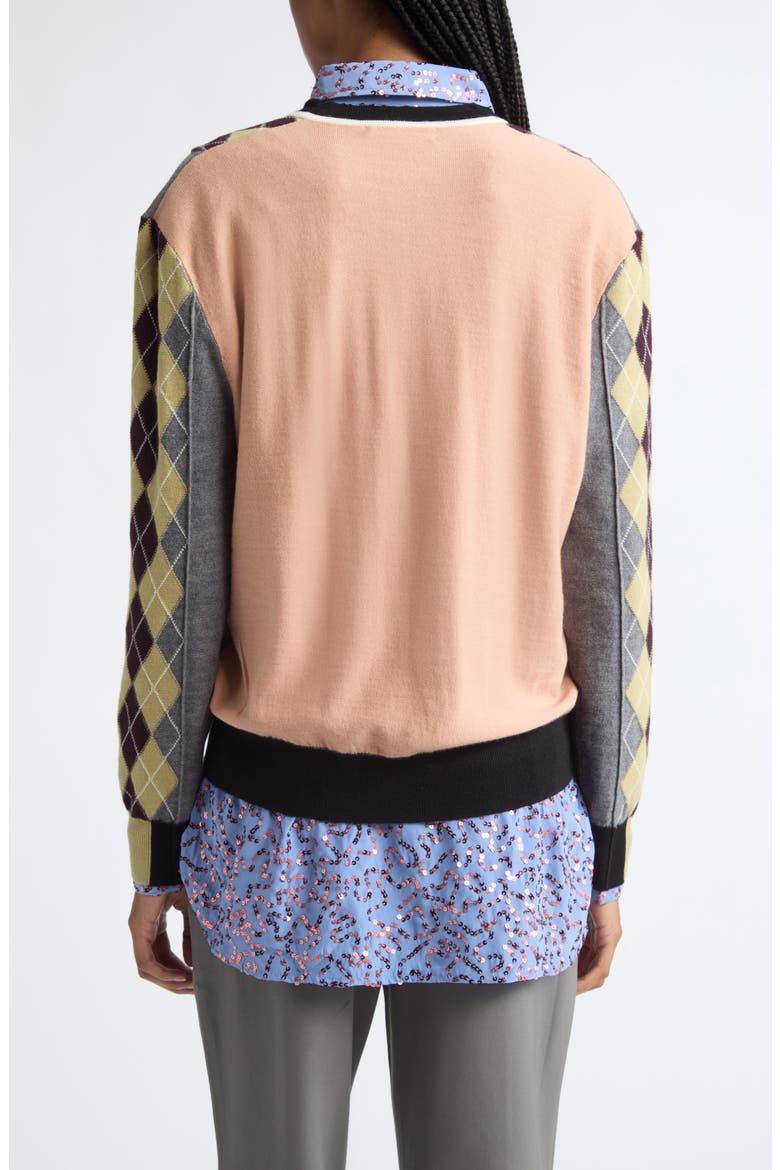 Teddy Colorblock Argyle Merino Wool Sweater, Alternate, color, GREY MELANGE MULTI