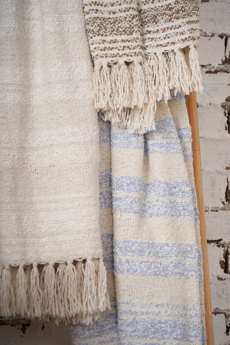 Duke Melange Tasseled Striped Blanket, Alternate, color, Blue