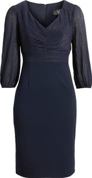 Alex Evenings Pleated Metallic Mixed Media Cocktail Sheath Dress