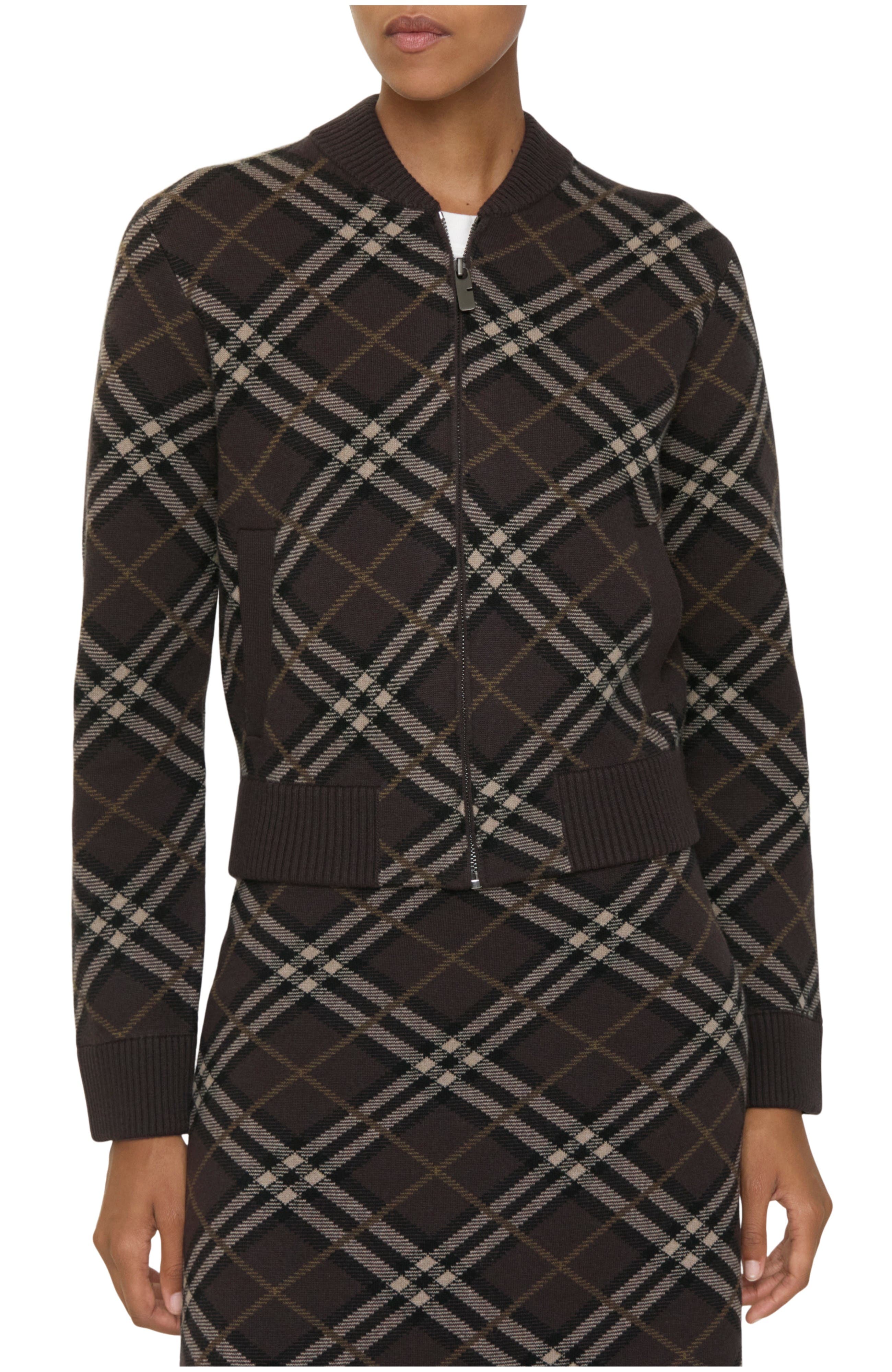Check Wool Cashmere Bomber Jacket