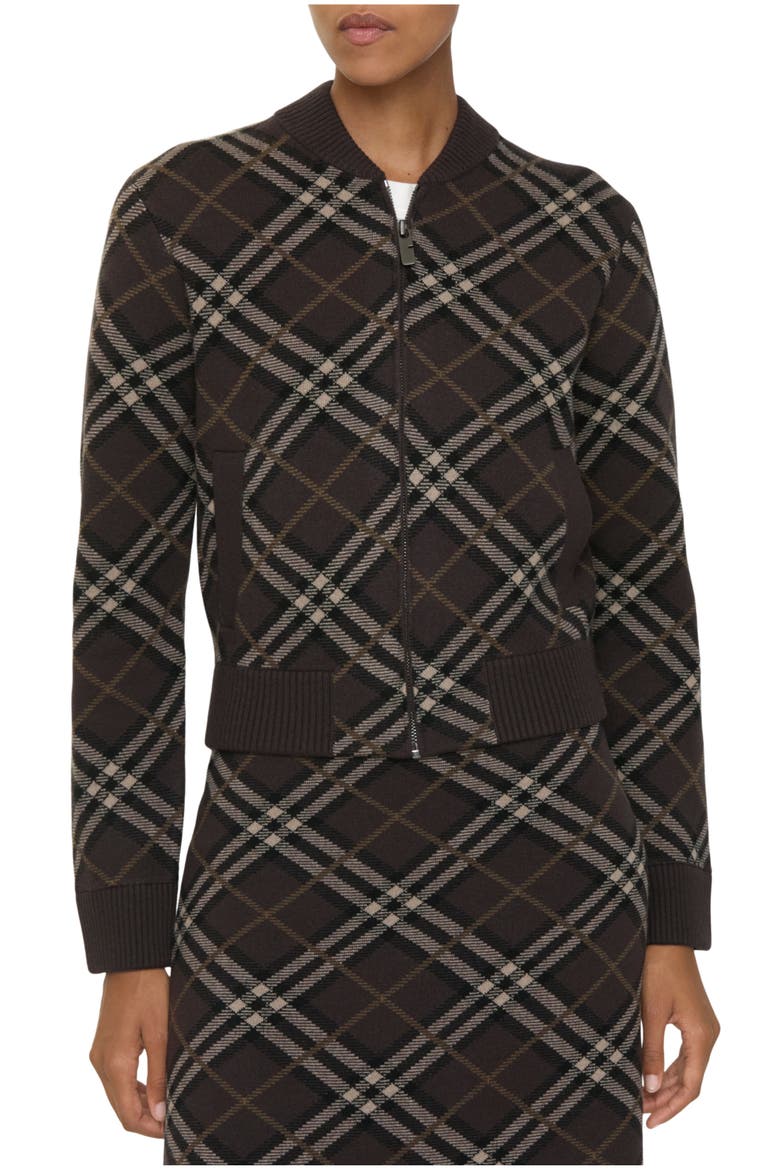 Check Wool Cashmere Bomber Jacket, Main, color, Truffle brown