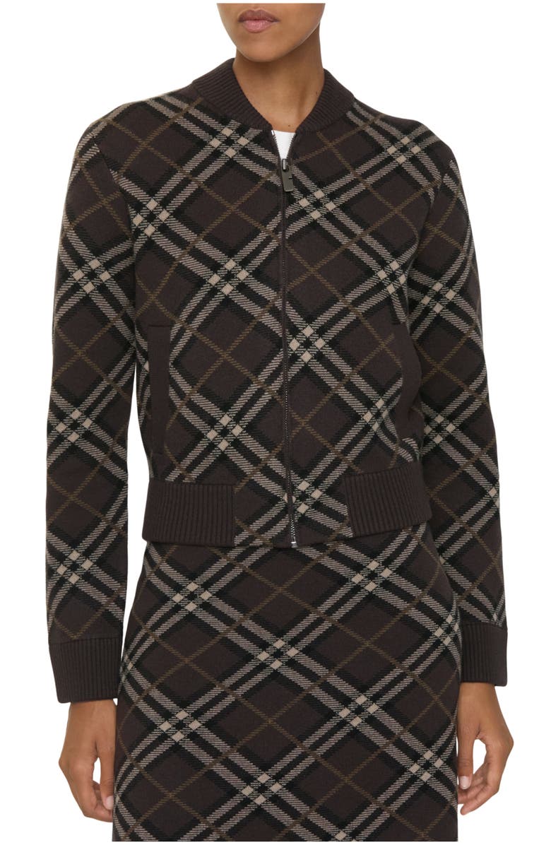 Burberry Check Wool Cashmere Bomber Jacket, Main, color, Truffle Brown