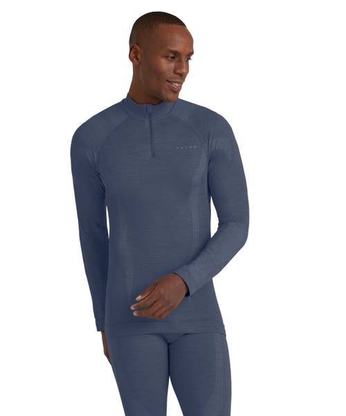 Falke Wool Tech Zip Base Layer Top In Blue