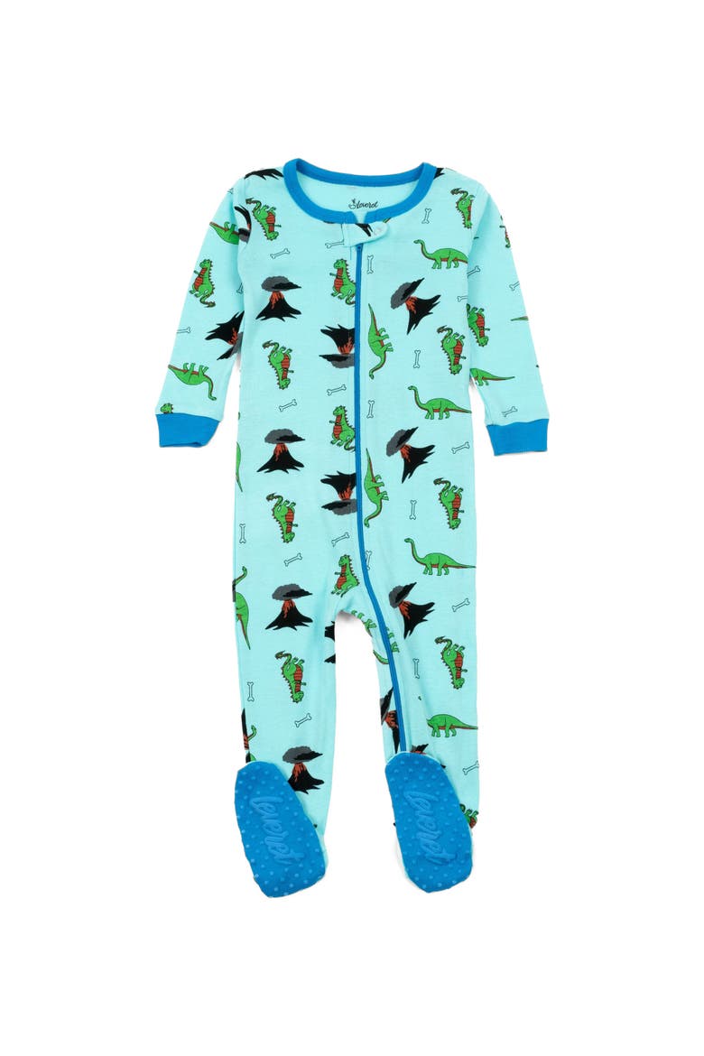 Kids Footed Printed Cotton Matching Family Pajamas, Coordinated Prints, Main, color, Blue Dinosaur
