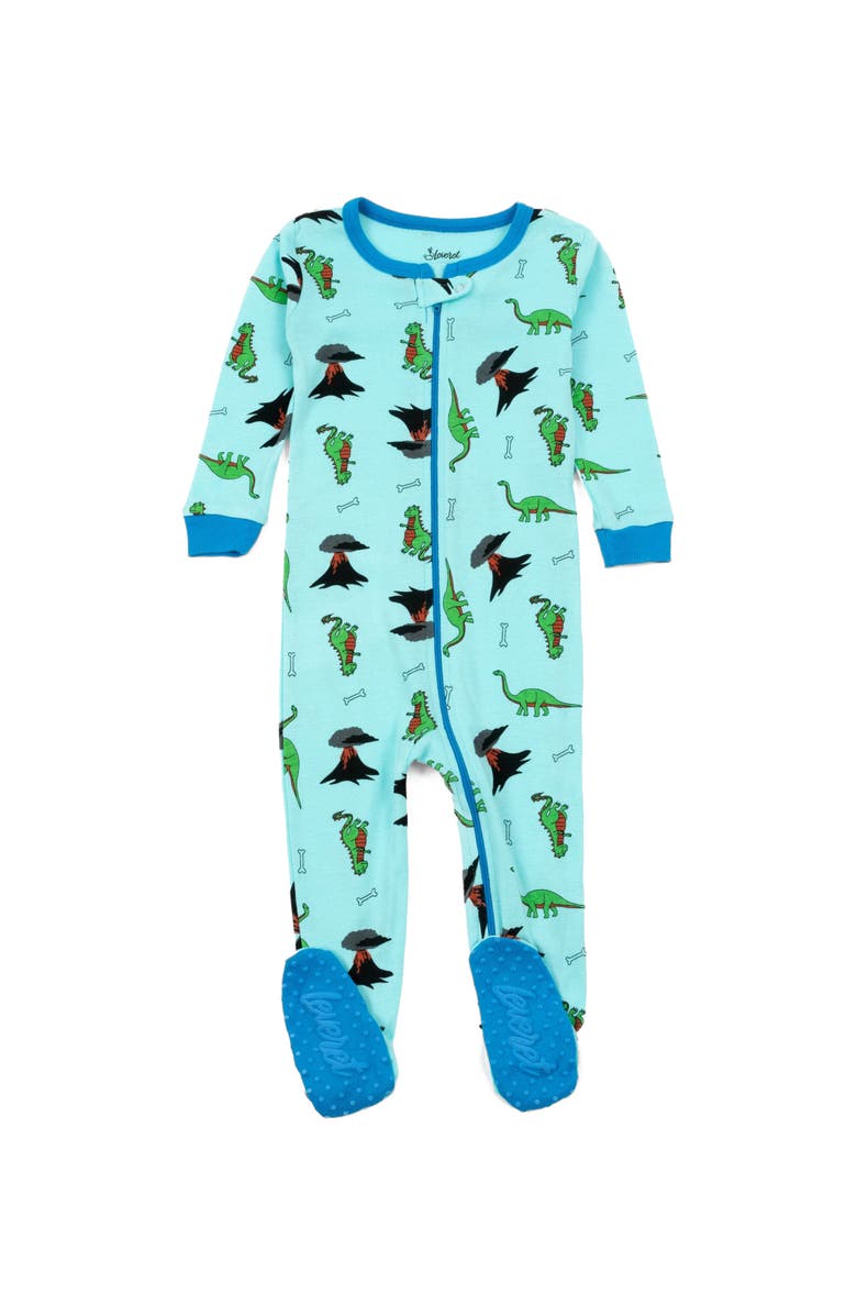 Leveret Footed Printed Cotton Matching Family Pajamas, Coordinated Prints, Main, color, Blue Dinosaur
