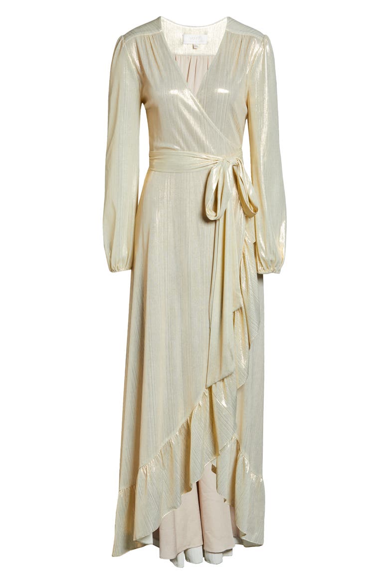 Meryl Long Sleeve Wrap High-Low Cocktail Dress, Alternate, color, CHAMPAGNE