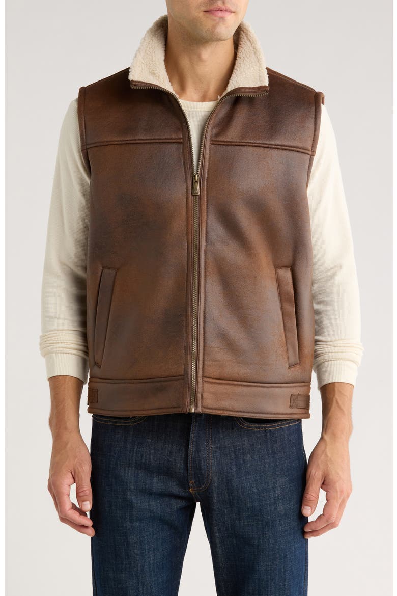 Faux Shearling Lined Vest, Main, color, RUSSET
