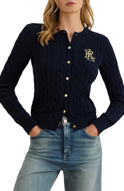 Crest Embroidered Cable Cotton Cardigan