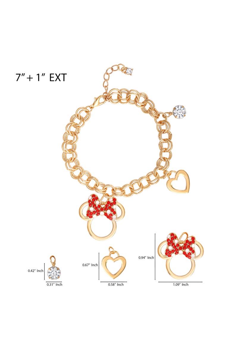 Disney Minnie Mouse Bow Charm Bracelet, 7 +1'' Chain, Alternate, color, Gold
