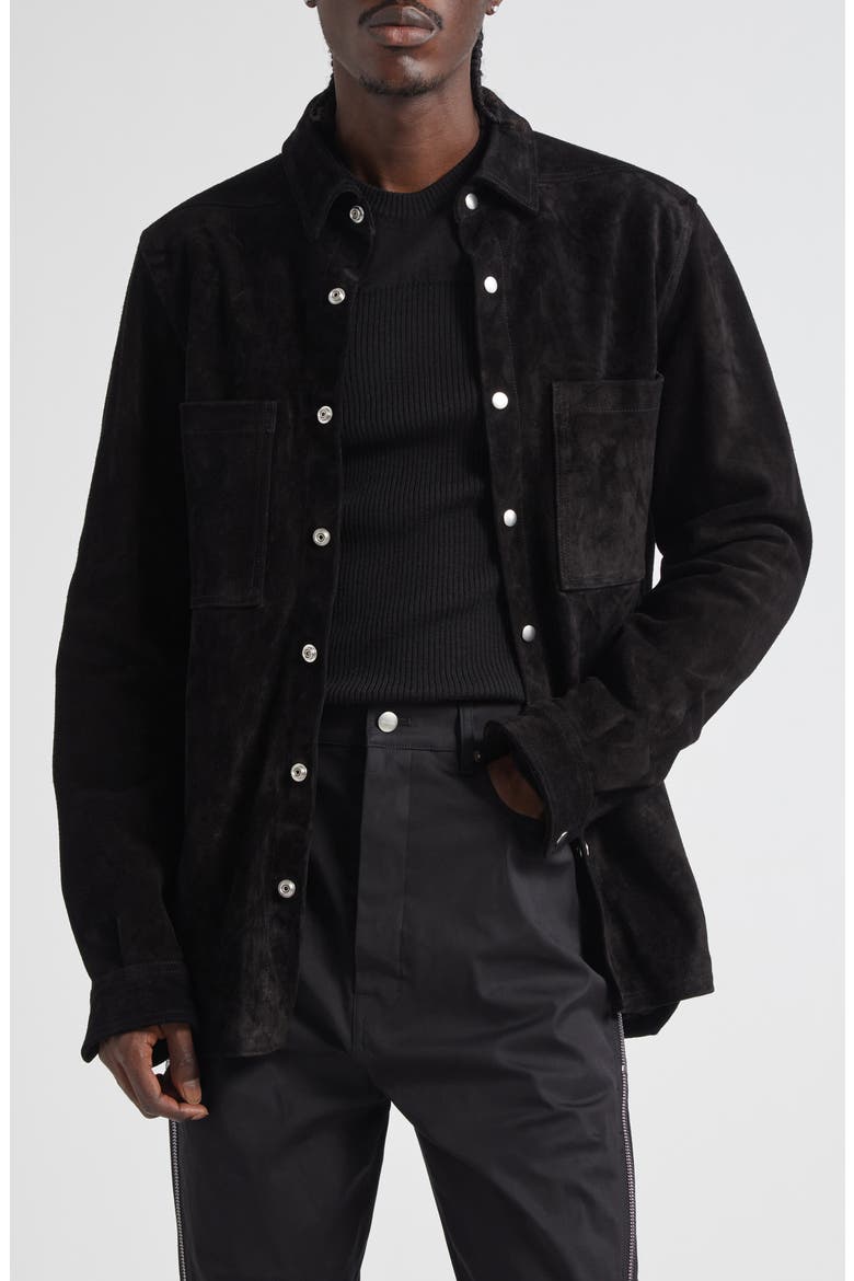 Suede Snap-Up Overshirt, Main, color, BLACK