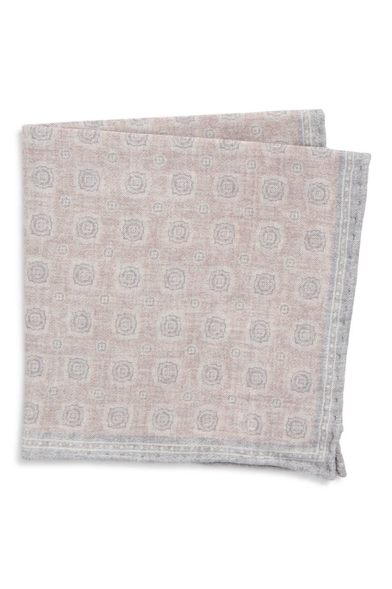 Medallion Wool & Cotton Muslin Pocket Square, Main, color, 02-13 SAND LT GRAY