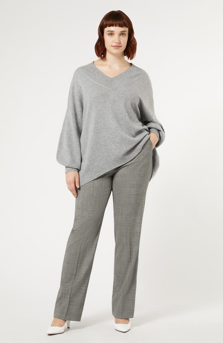 Marina Rinaldi Edwige Check Straight Leg Wool Blend Pants, Alternate, color, Black White