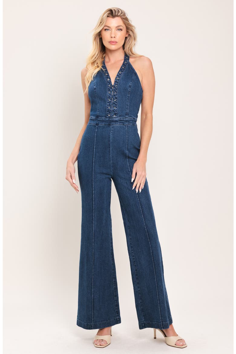 Denim Halter Jumpsuit, Alternate, color, MEDIUM INDIGO