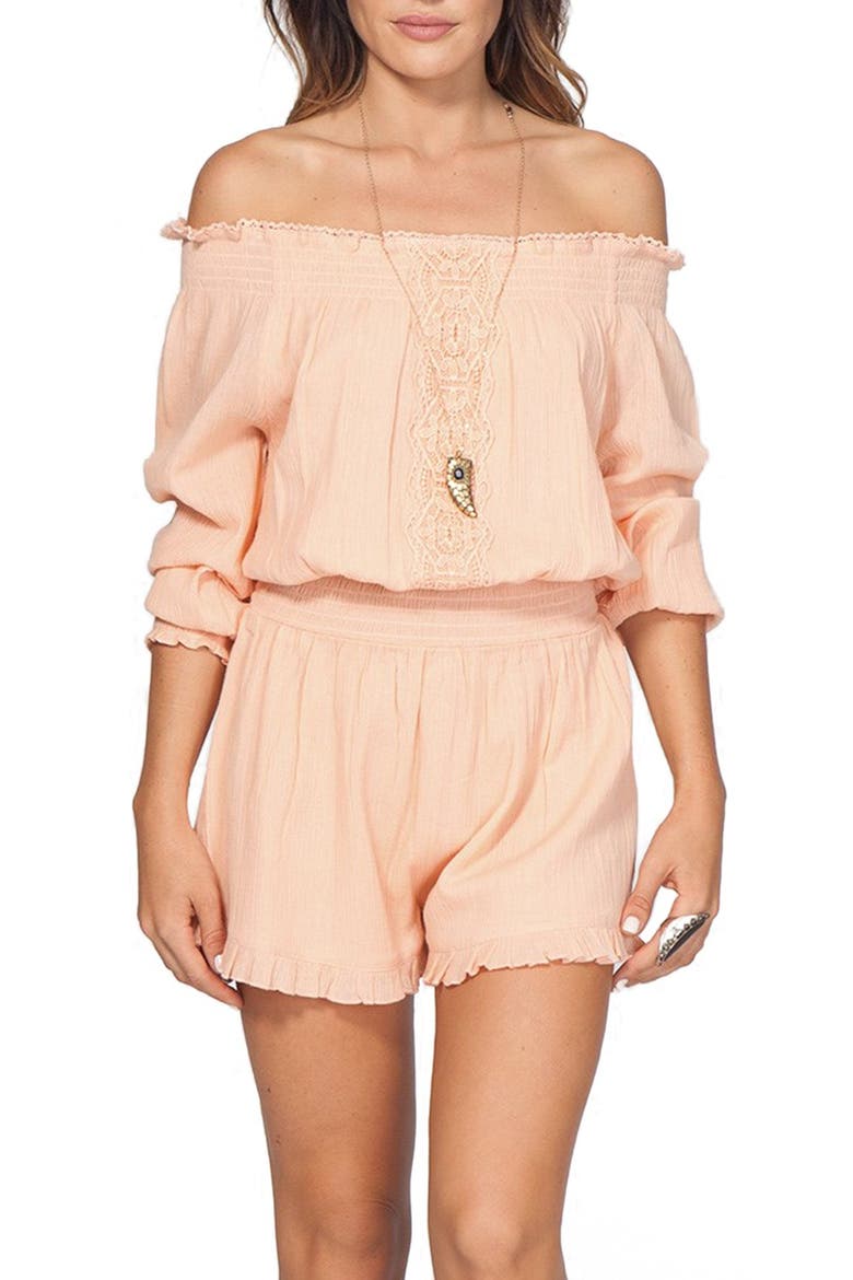 Off the Shoulder Cotton Romper, Main, color, PEACH