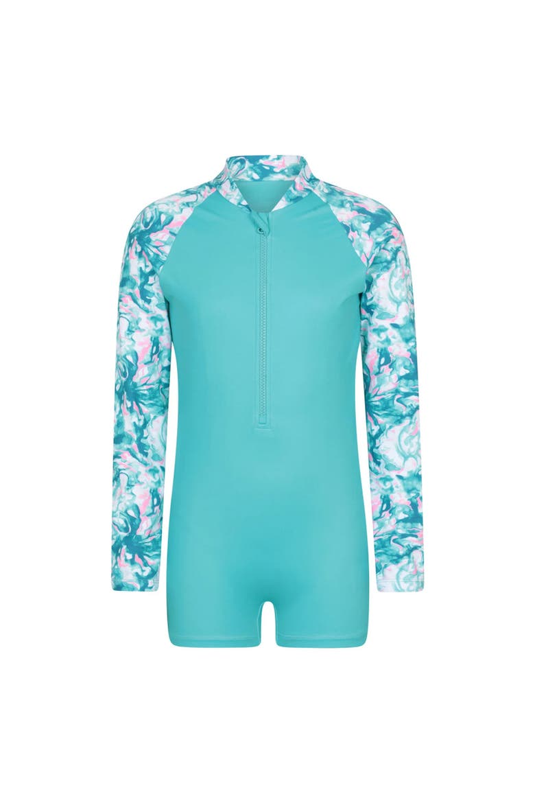 Childrens/Kids Mira Marble Effect Long-Sleeved Rash Guard, Main, color, Turquoise