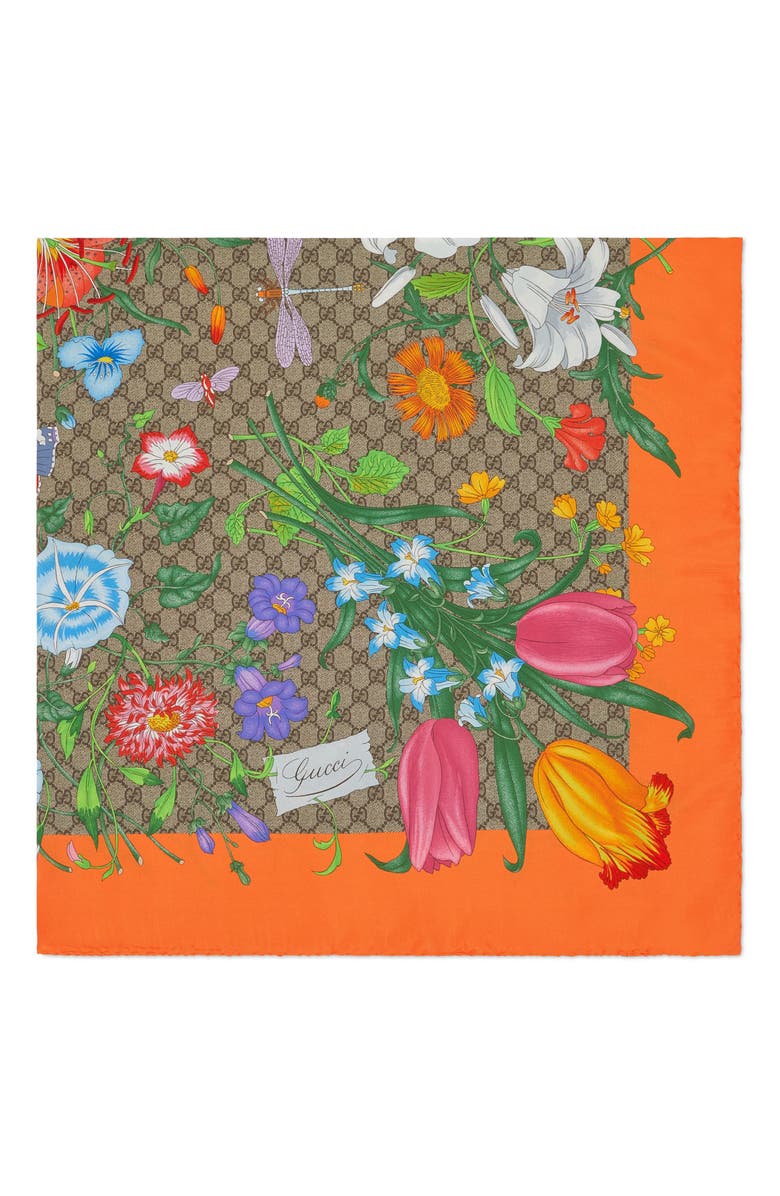 Gucci Big Flora Fluorescent Silk Scarf, Alternate, color, 