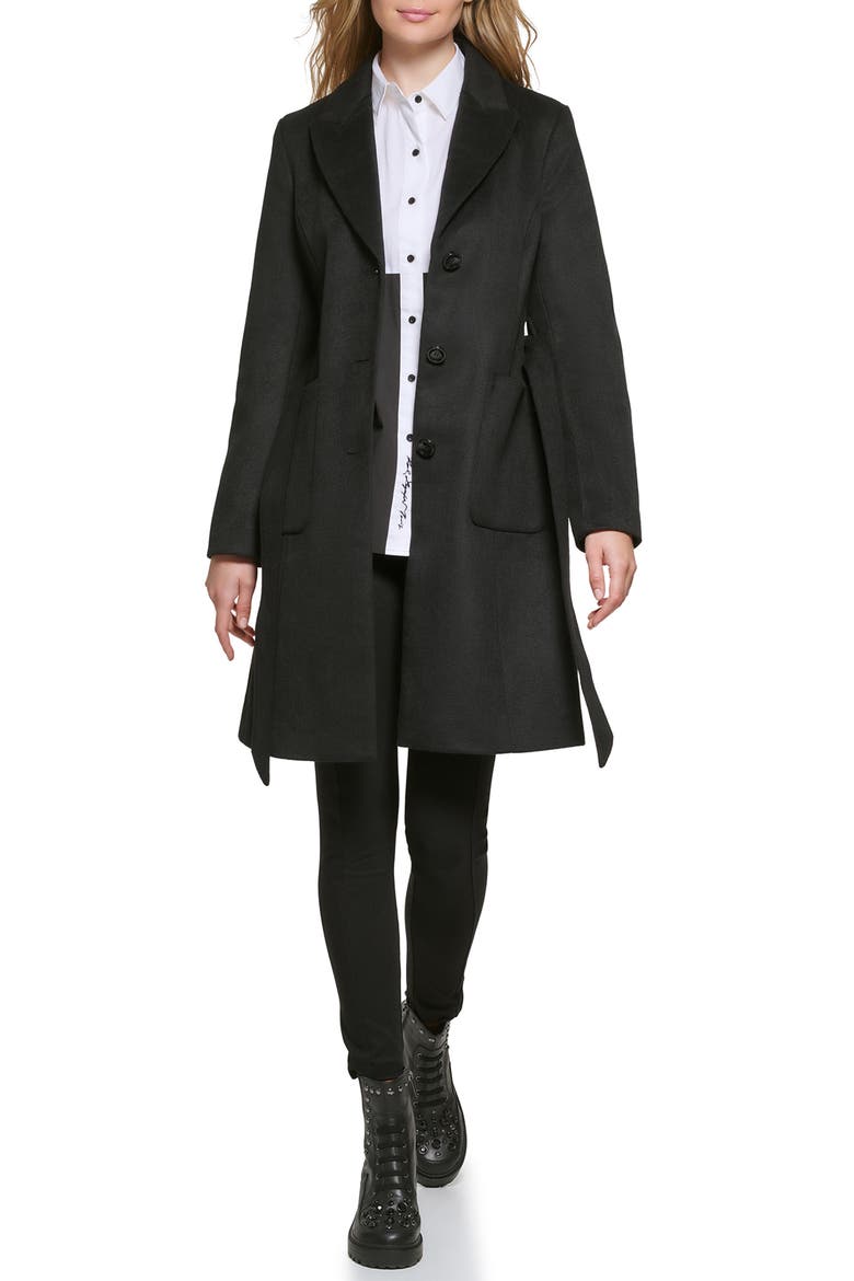 Belted Wool Blend Patch Pocket Coat, Alternate, color, BLACK