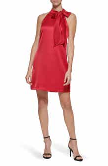 Vince Camuto Bow Neck Satin Shift Dress