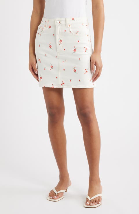 Burbank Floral Embroidered Denim Miniskirt