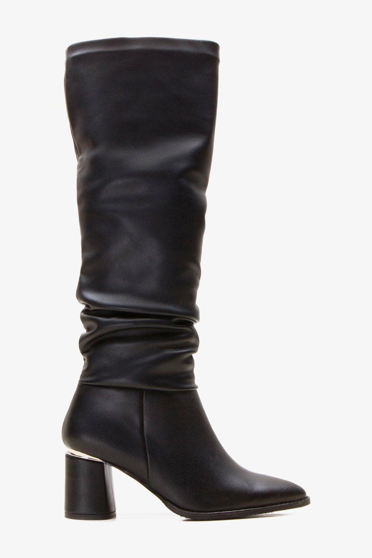 Vianella Block Heel Knee High Boot, Main, color, Black Faux Leather