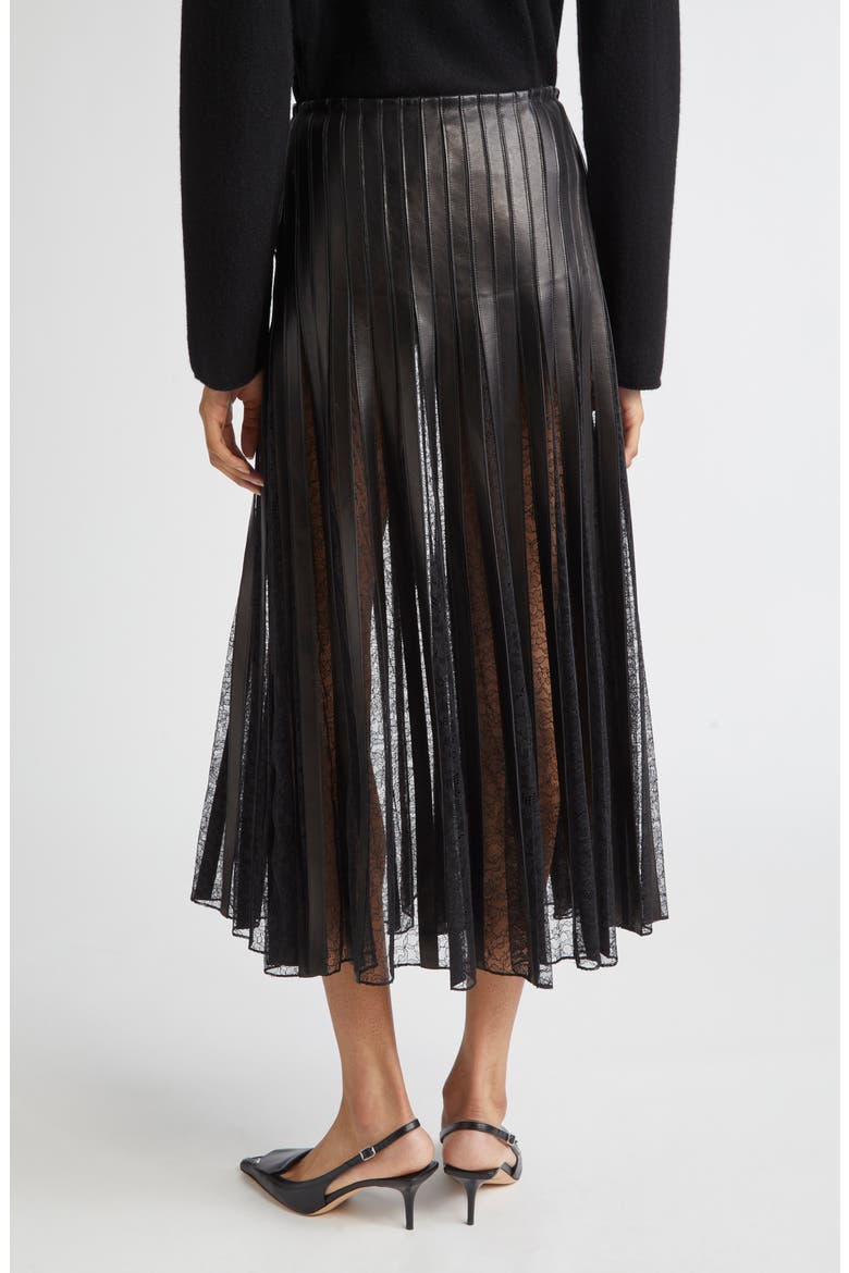 Alix Leather Strip & Lace Skirt, Alternate, color, BLACK