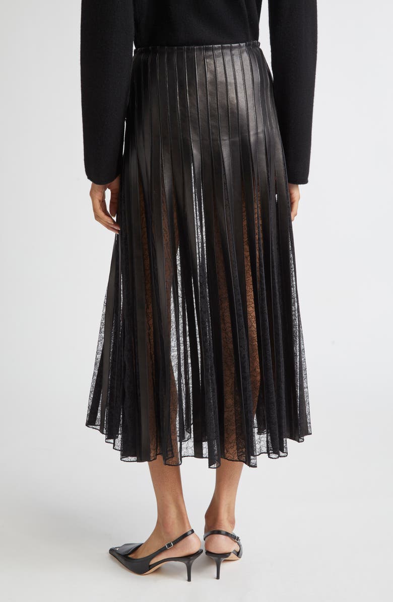 Brandon Maxwell Alix Leather Strip & Lace Skirt, Alternate, color,