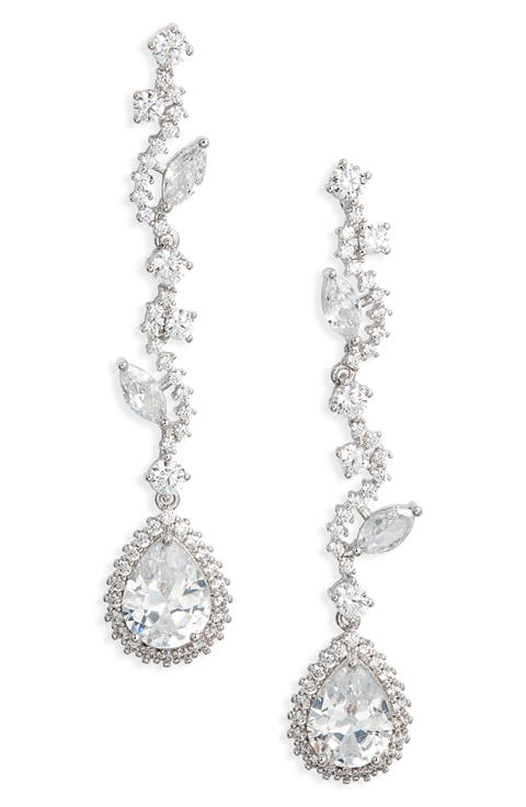Cubic Zirconia Leafy Branch Drop Earrings