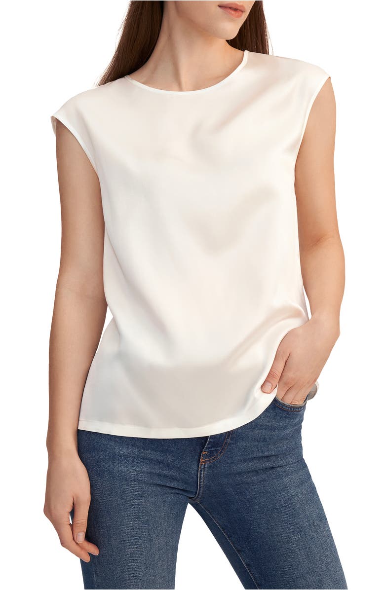 Lilysilk Basic Cap Sleeves Silk Tee, Main, color, Natural White
